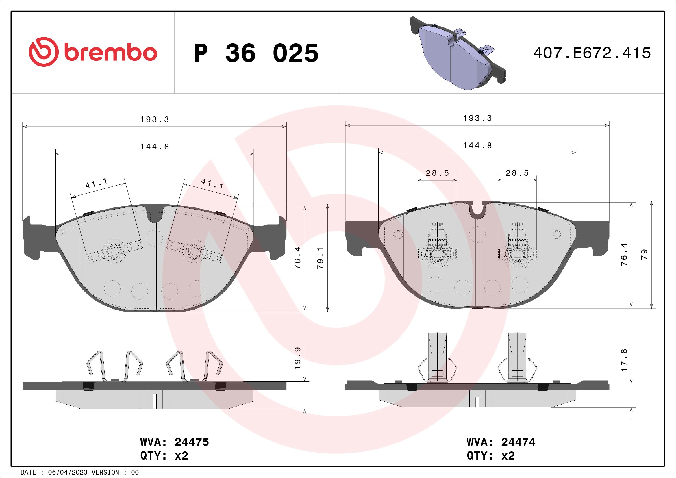 A.B.S. P 36 025 BREMBO Bremsbelagsatz, Scheibenbremse